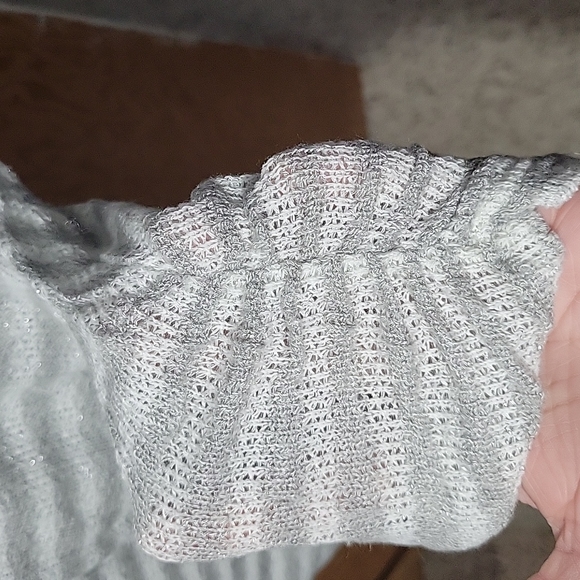 Metallic silver and white striped dolman sleeve tee - Picture 2 of 7